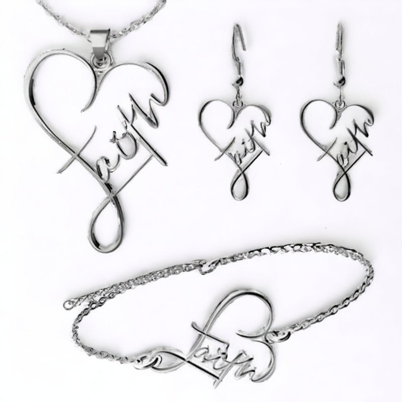 Faith Necklace/ Earring/Bracelet Set, 20 inch