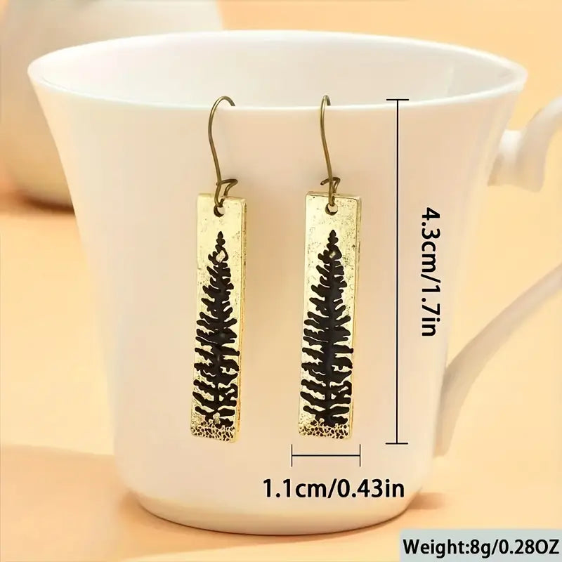 Gold Pine Tree Tag Dangle Earrings