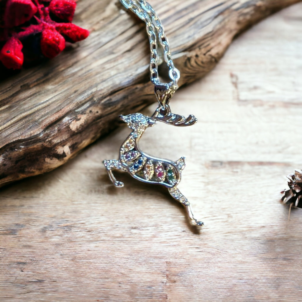 Christmas Reindeer Rhinestone necklace, 18 inch