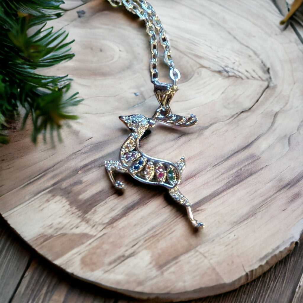 Christmas Reindeer Rhinestone necklace, 18 inch