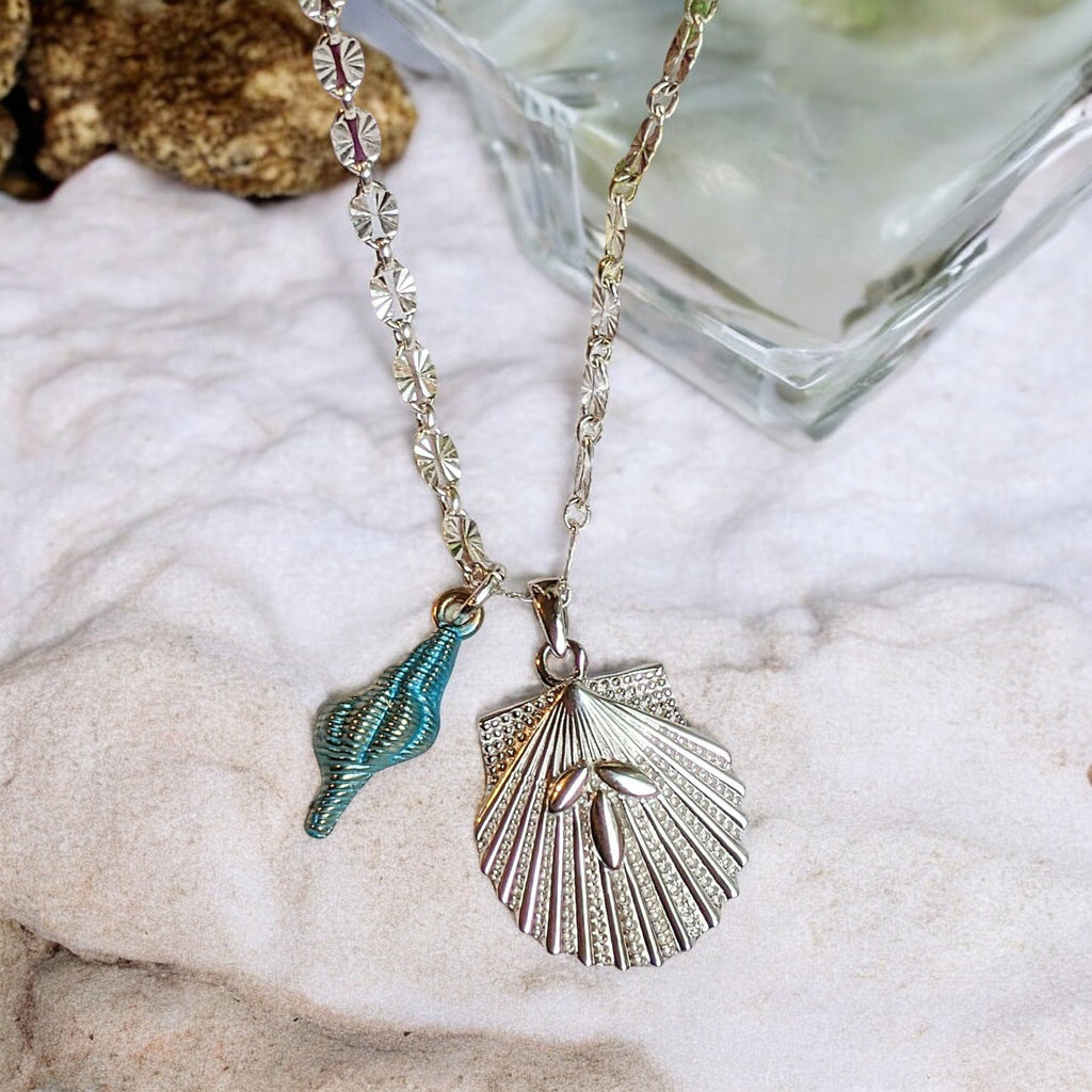 Scallop Beach Shell Sterling Necklace / Earring Set, 20 inch Necklace Only