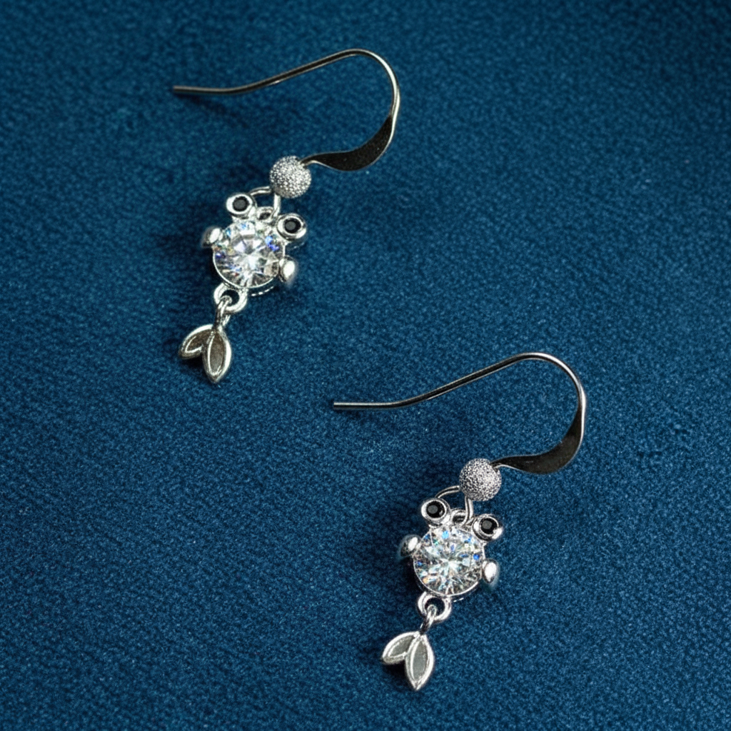 CZ Diamond Koi Fish Sterling Silver dangle earrings
