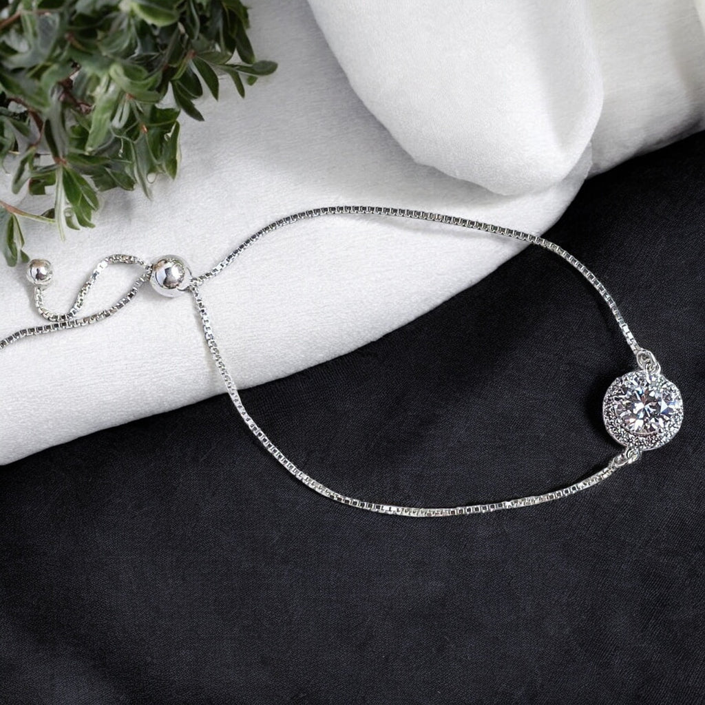 CZ Diamond Halo adjustable Bracelet-APRIL Birthstone-Wedding Jewelry Bracelet