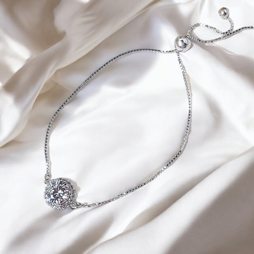 CZ Diamond Halo adjustable Bracelet-APRIL Birthstone-Wedding Jewelry