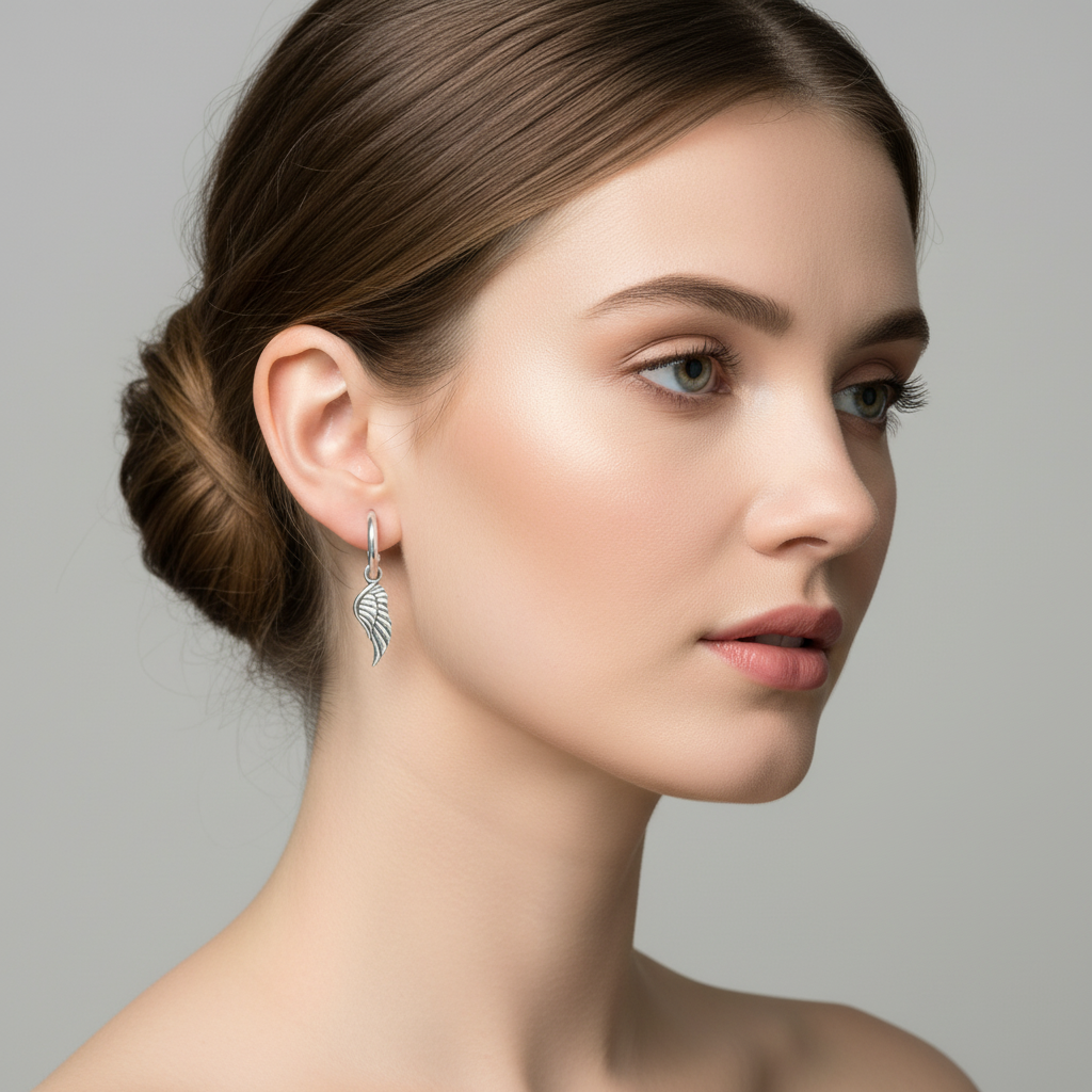 ANGEL Wing Sterling Hoop Earrings, Hoop Drop