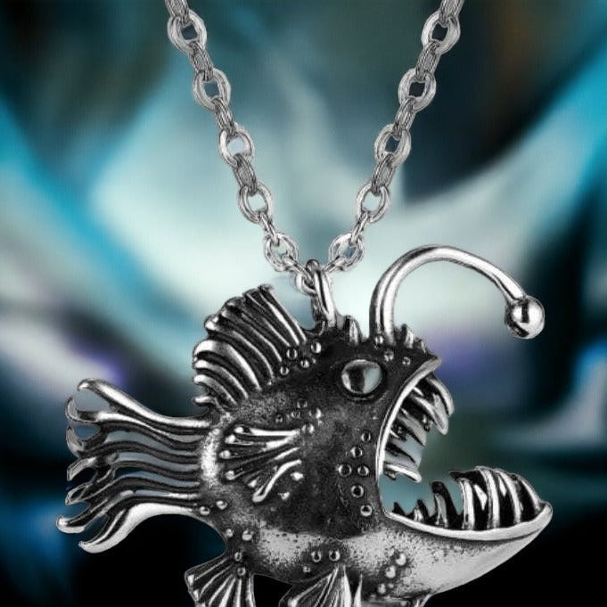 Anglerfish Stainless Steel pendant necklace, 22 inches
