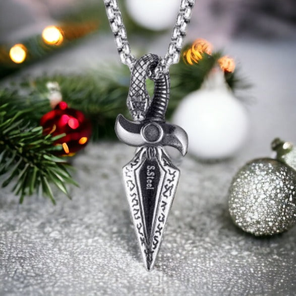 Snake Dagger pendant necklace, Men's Stainless Steel necklace, 27 inches