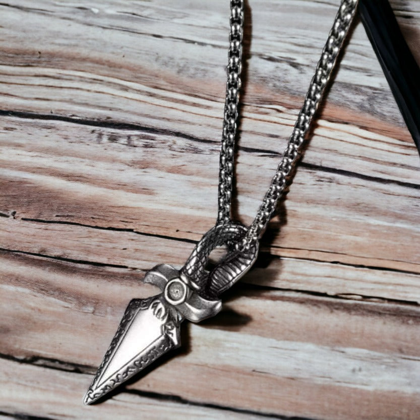 Snake Dagger pendant necklace, Men's Stainless Steel necklace, 27 inches