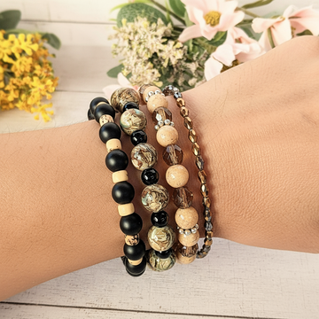 Chunky Jasper Coffee layered cuff bracelet