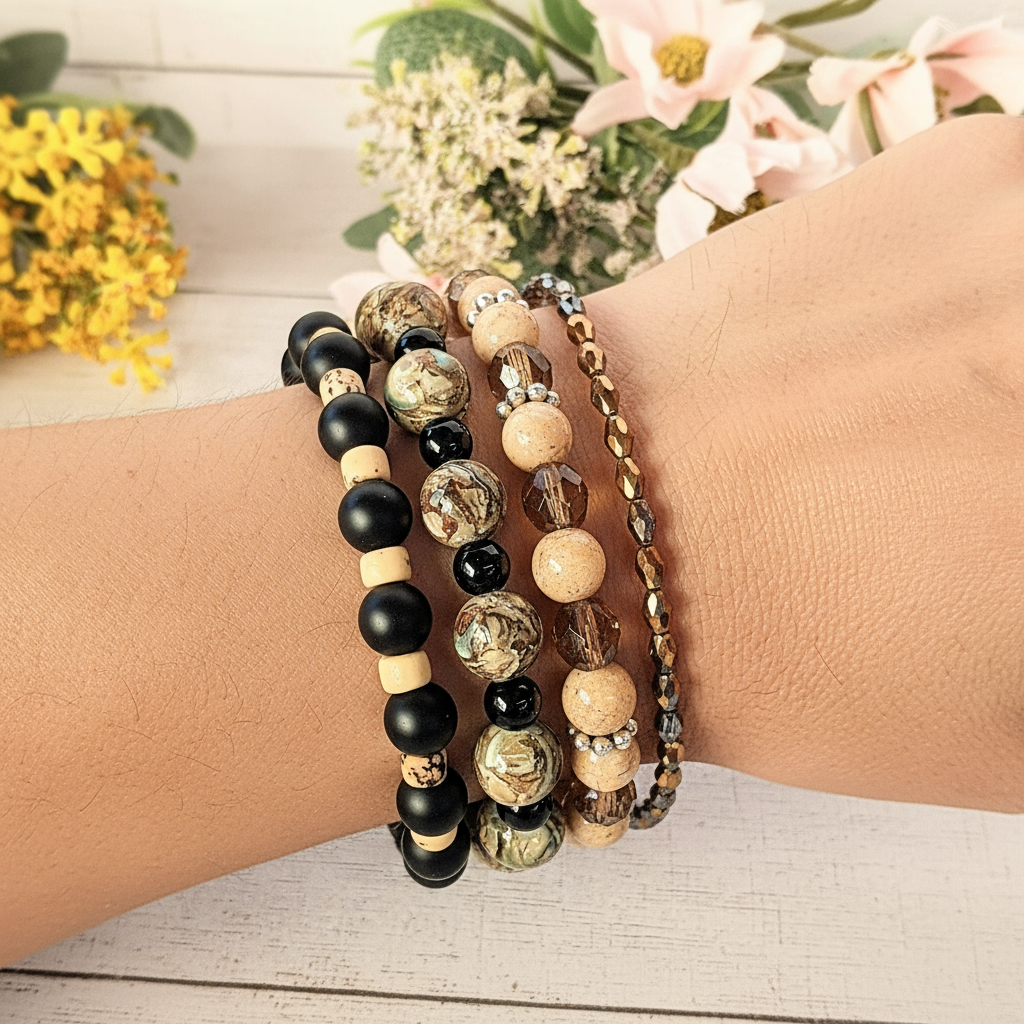 Chunky Jasper Coffee layered cuff bracelet