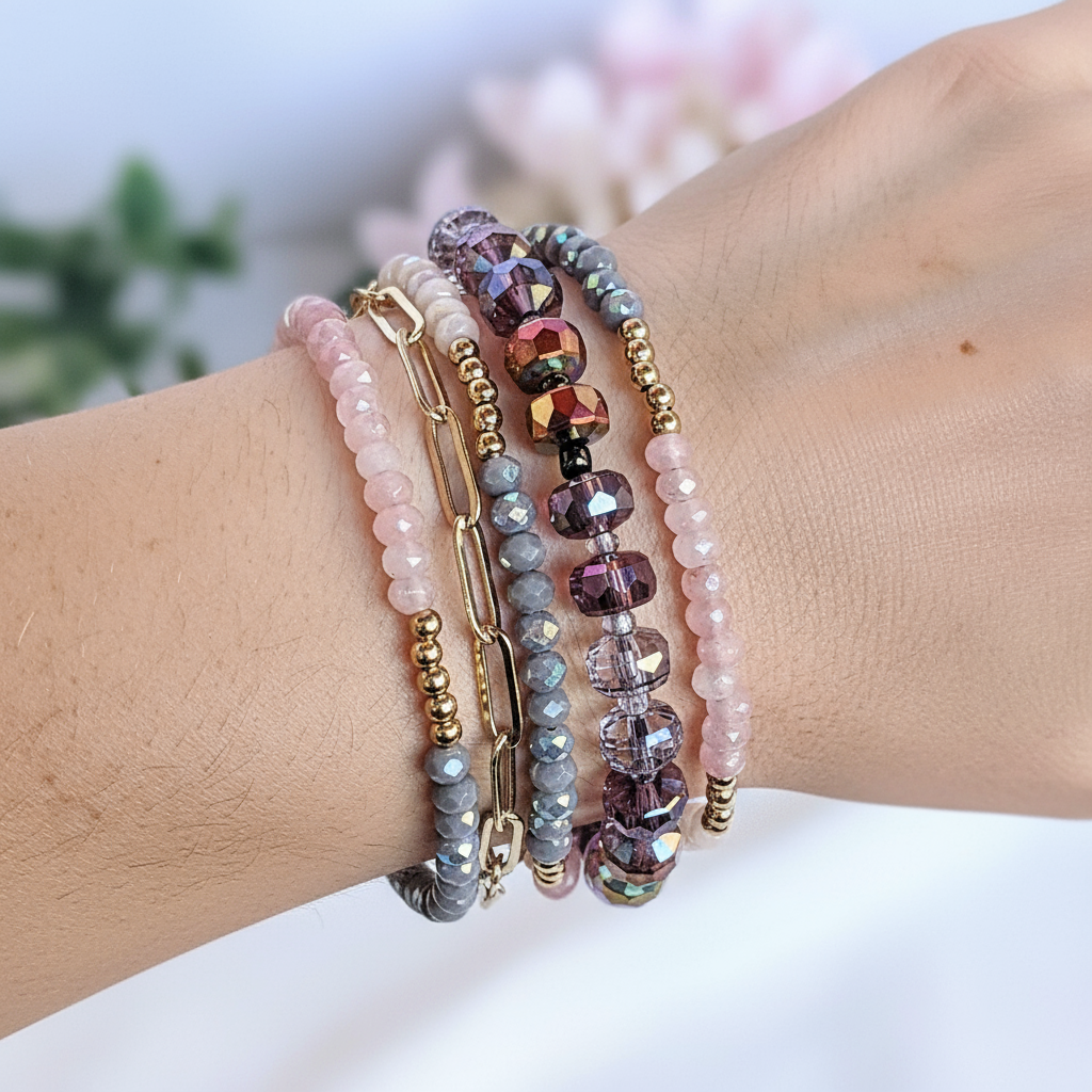 Pink Champagne Crystal Beaded Endless wrap bracelet