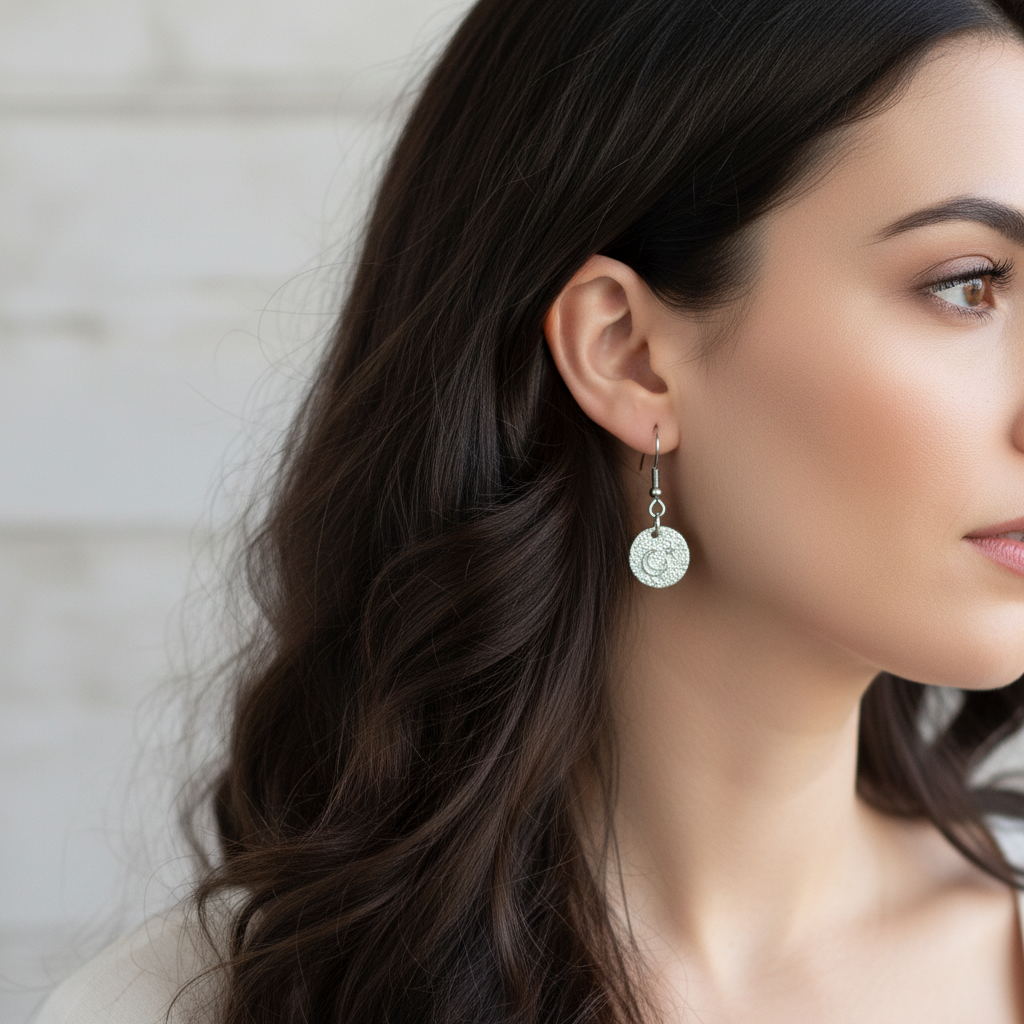 Crescent Moon Star charm necklace and Earring set, Sterling Silver