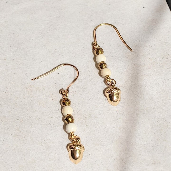 Gold Acorn Stainless Steel gold hook earrings