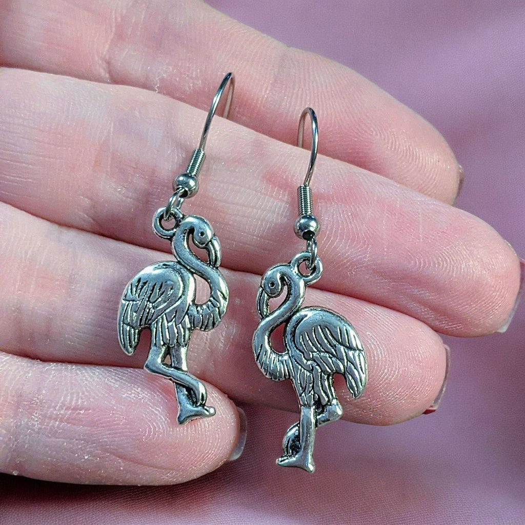 Silver Flamingo hook earrings