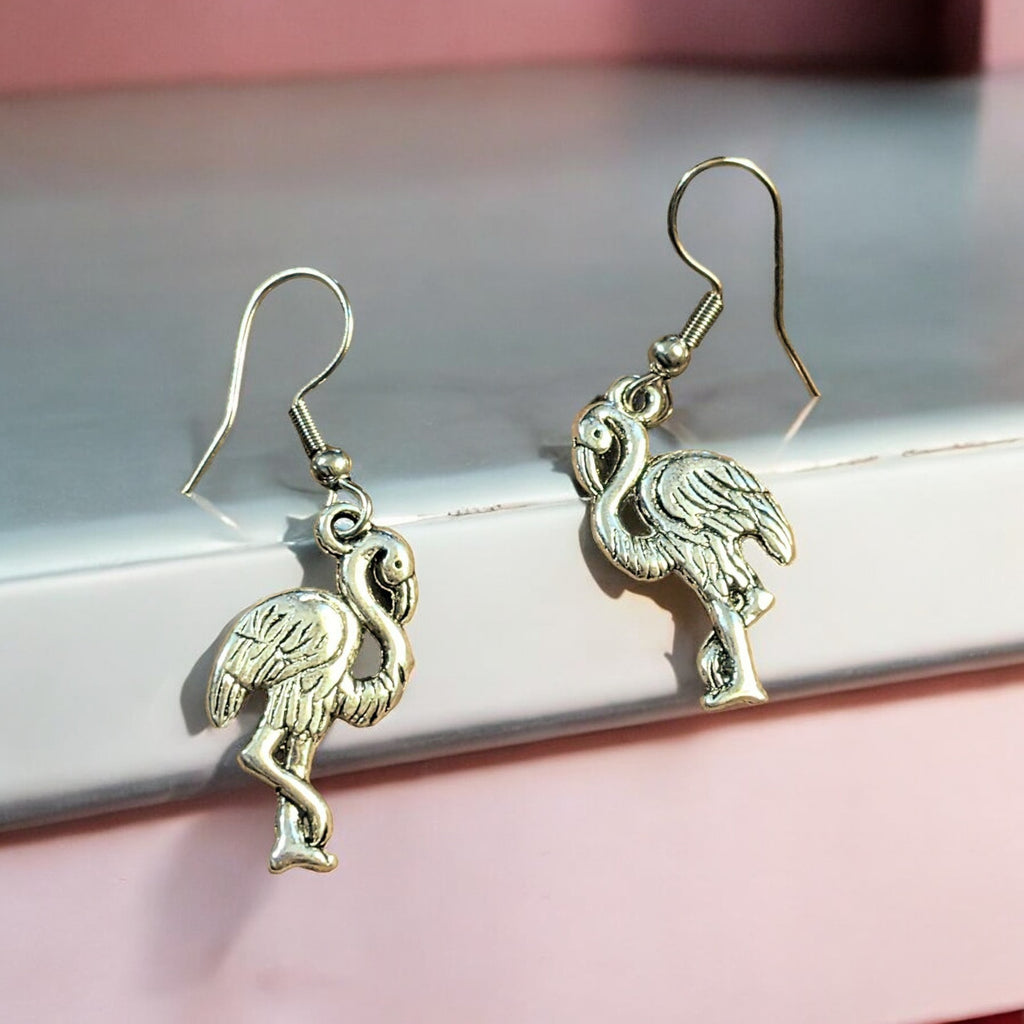 Silver Flamingo hook earrings