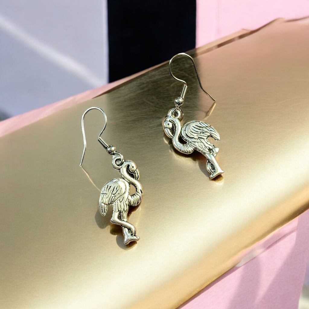 Silver Flamingo hook earrings