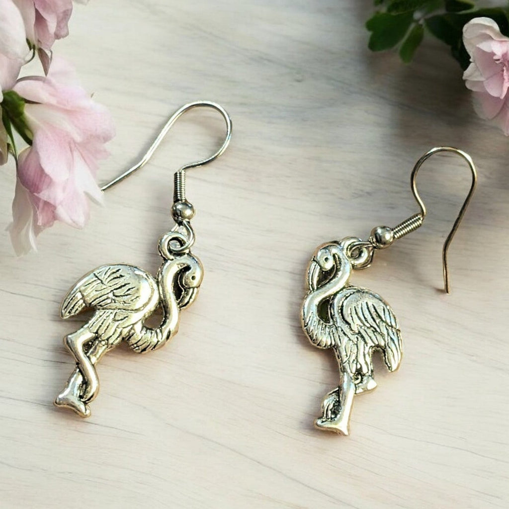 Silver Flamingo hook earrings