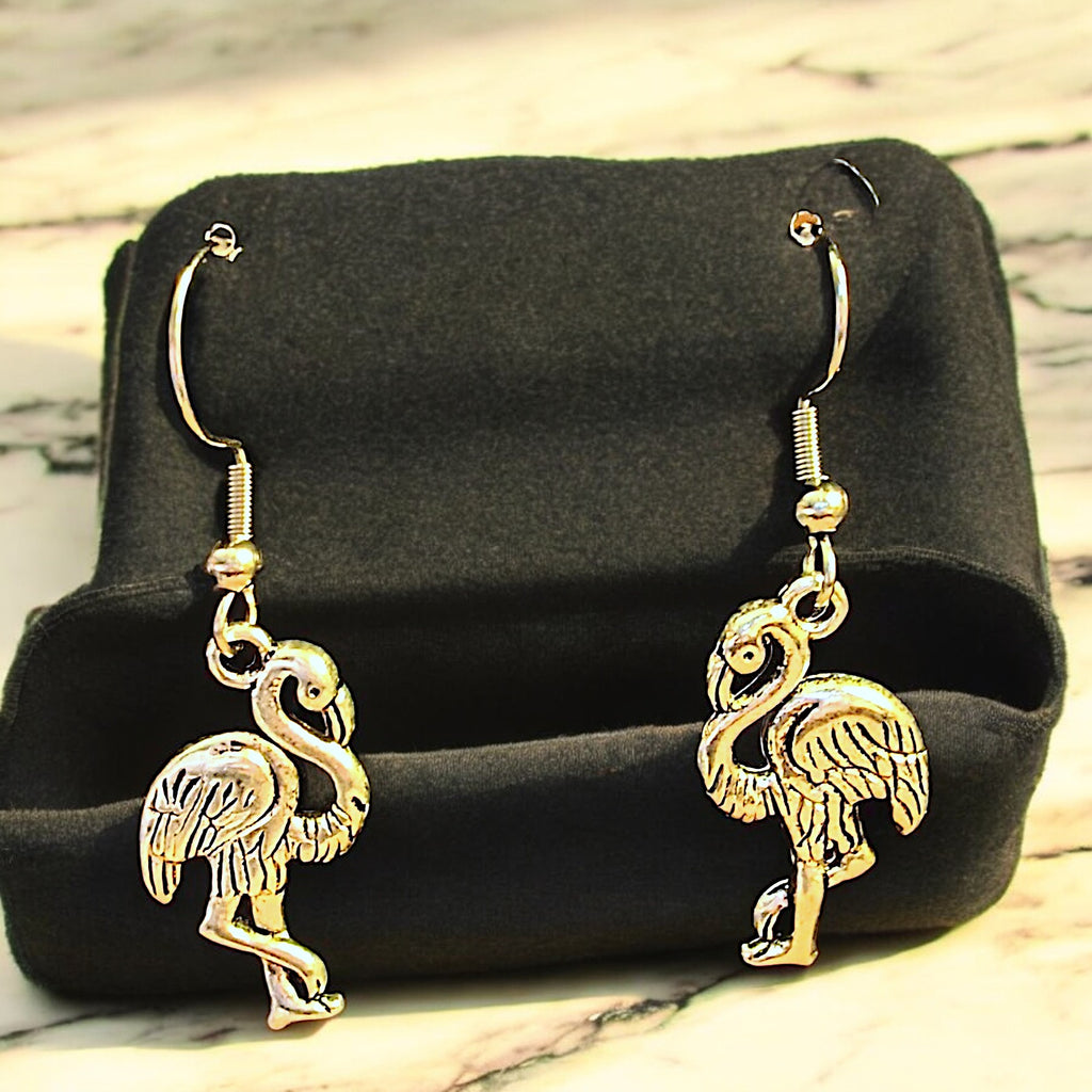 Silver Flamingo hook earrings