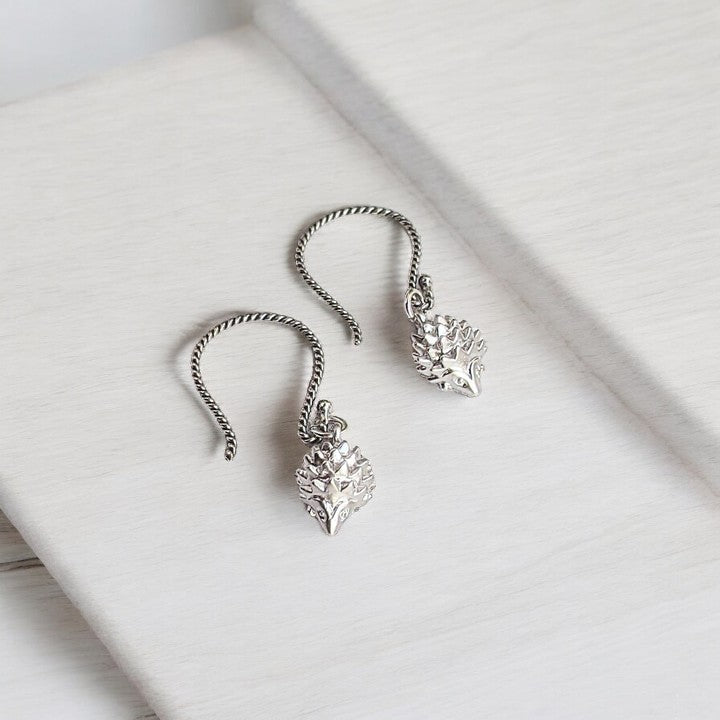 Hedgehog Dangle Hook Earrings, Gold or Silver