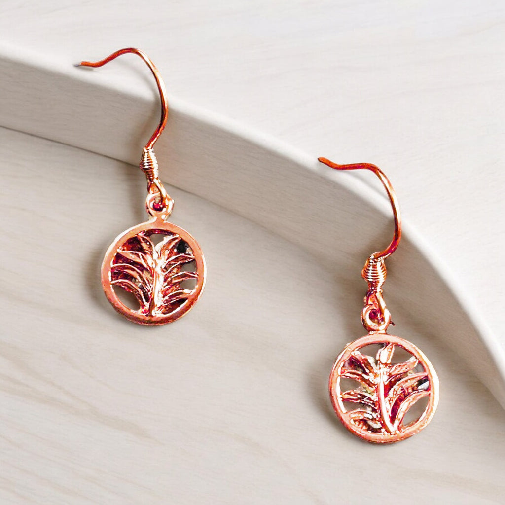 Palm Leaf Rose Gold dangle earrings