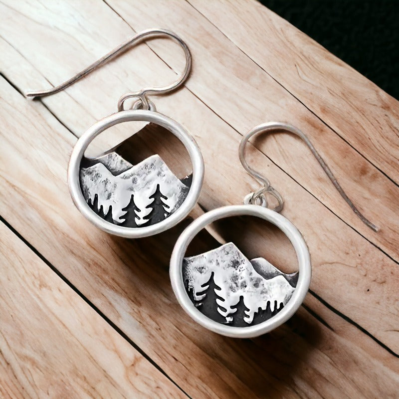 Pine Tree and Mountains Dangle Earrings