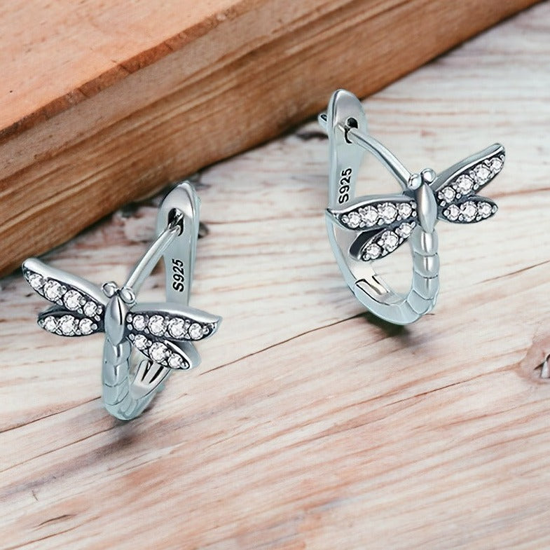 Dragonfly Sterling Silver huggie earrings