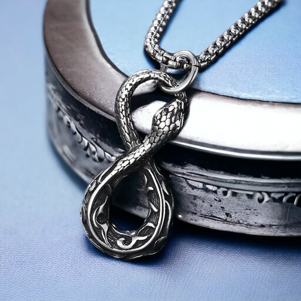 Infinity Snake Pendant, Men's Stainless Steel necklace, 22 inches