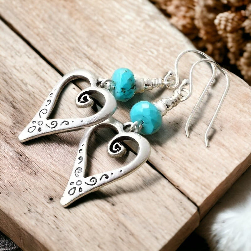 Turquoise Bead Heart dangle earrings