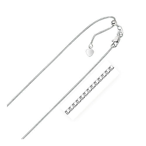 .925 Sterling Silver Adjustable Box Chain, adjustable up to 24 inches