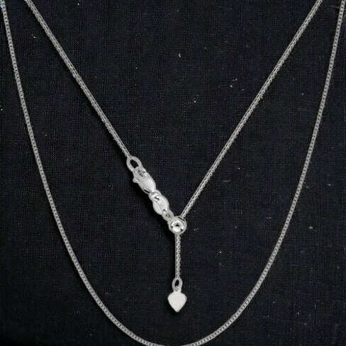 .925 Sterling Silver Adjustable Box Chain, adjustable up to 24 inches
