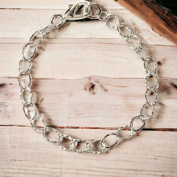 .925 Sterling Silver Hammered Oval Link Charm Bracelet Base - D.I.Y. - BUILD YOUR CHARM BRACELET!