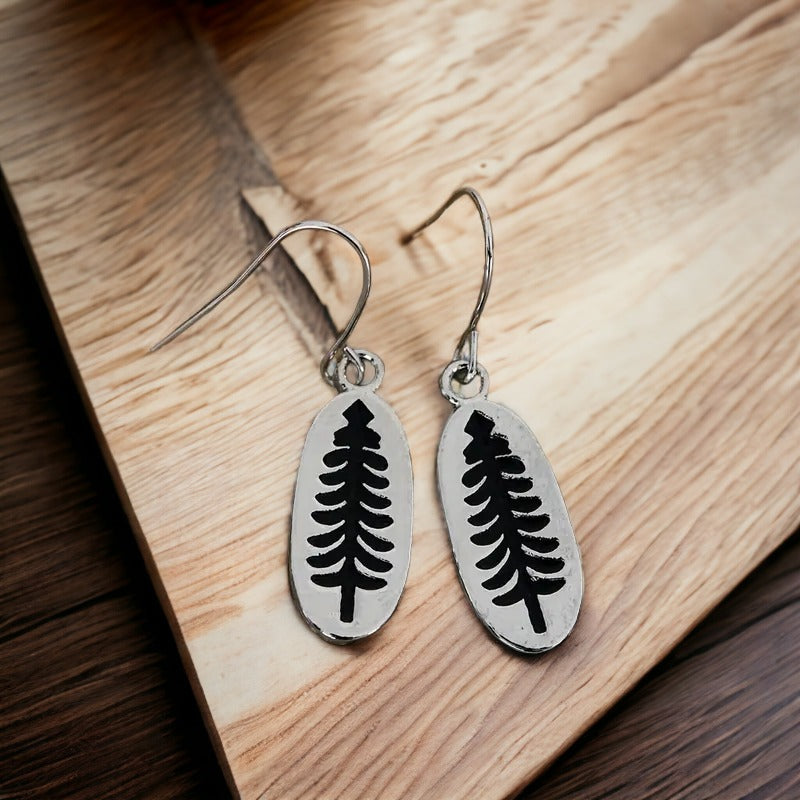 Pine Tree Oval Dangle Earrings