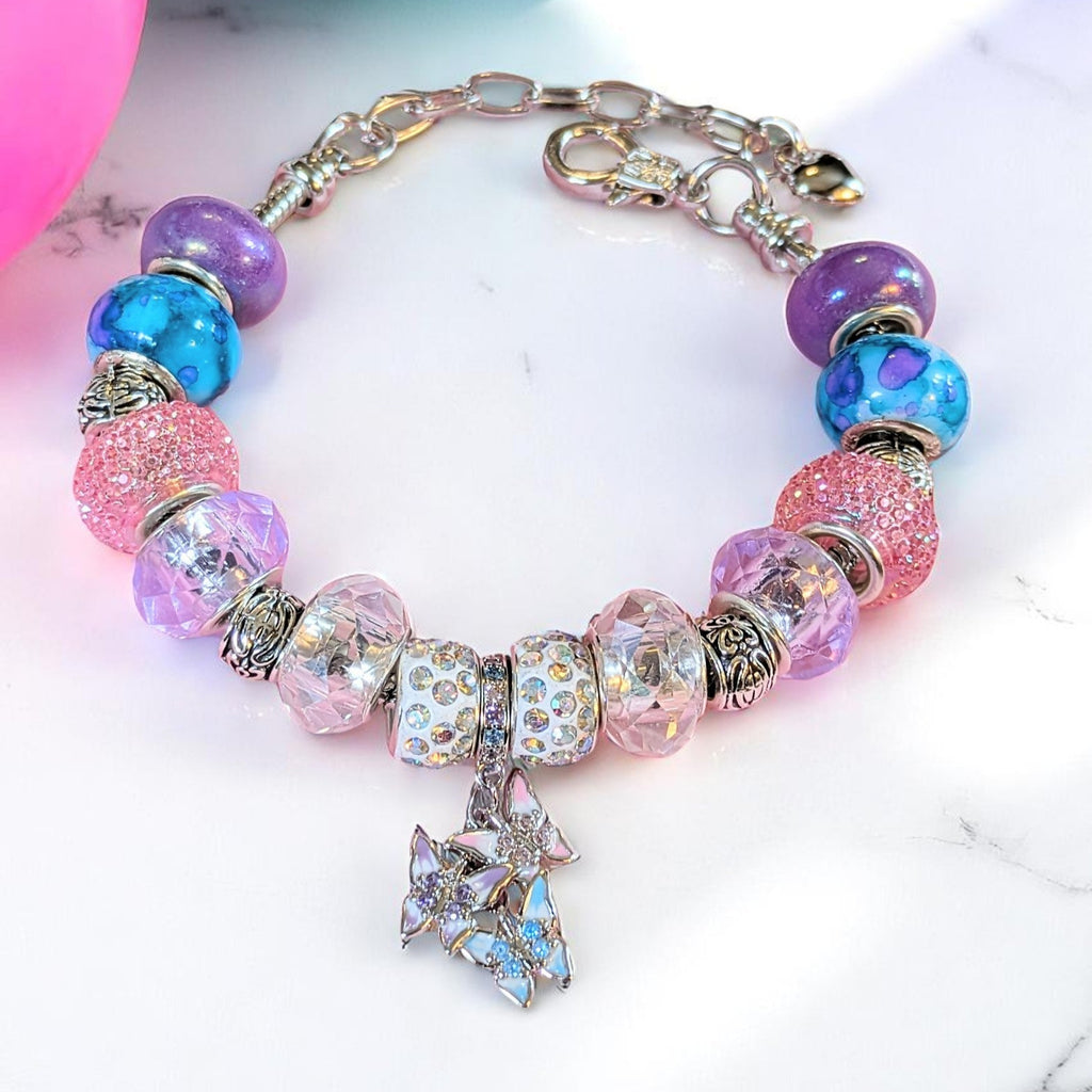 Butterfly Trio European beaded bracelet - Silver