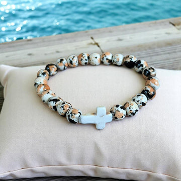 Orange Black Ivory Beaded Cross Stretch bracelet