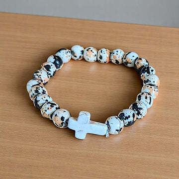 Orange Black Ivory Beaded Cross Stretch bracelet
