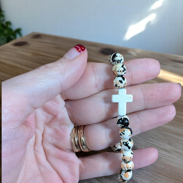 Orange Black Ivory Beaded Cross Stretch bracelet