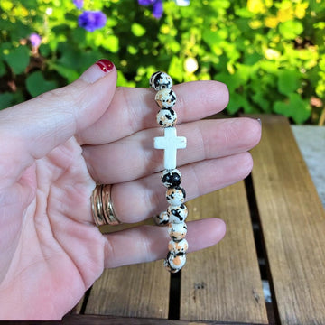 Orange Black Ivory Beaded Cross Stretch bracelet