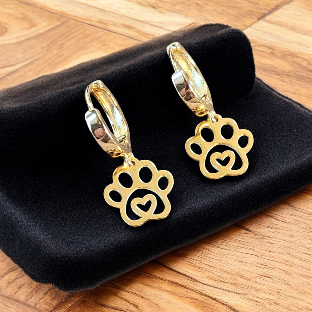 Gold Dog/Cat Paw Hoop earrings, 16mm Hoop Drop