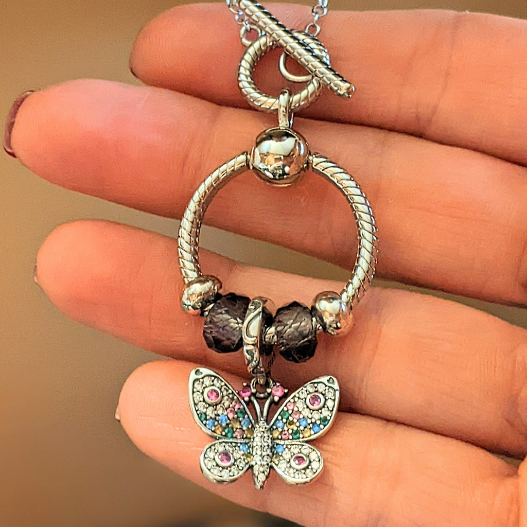 Butterfly Sterling Silver Toggle Charm Necklace