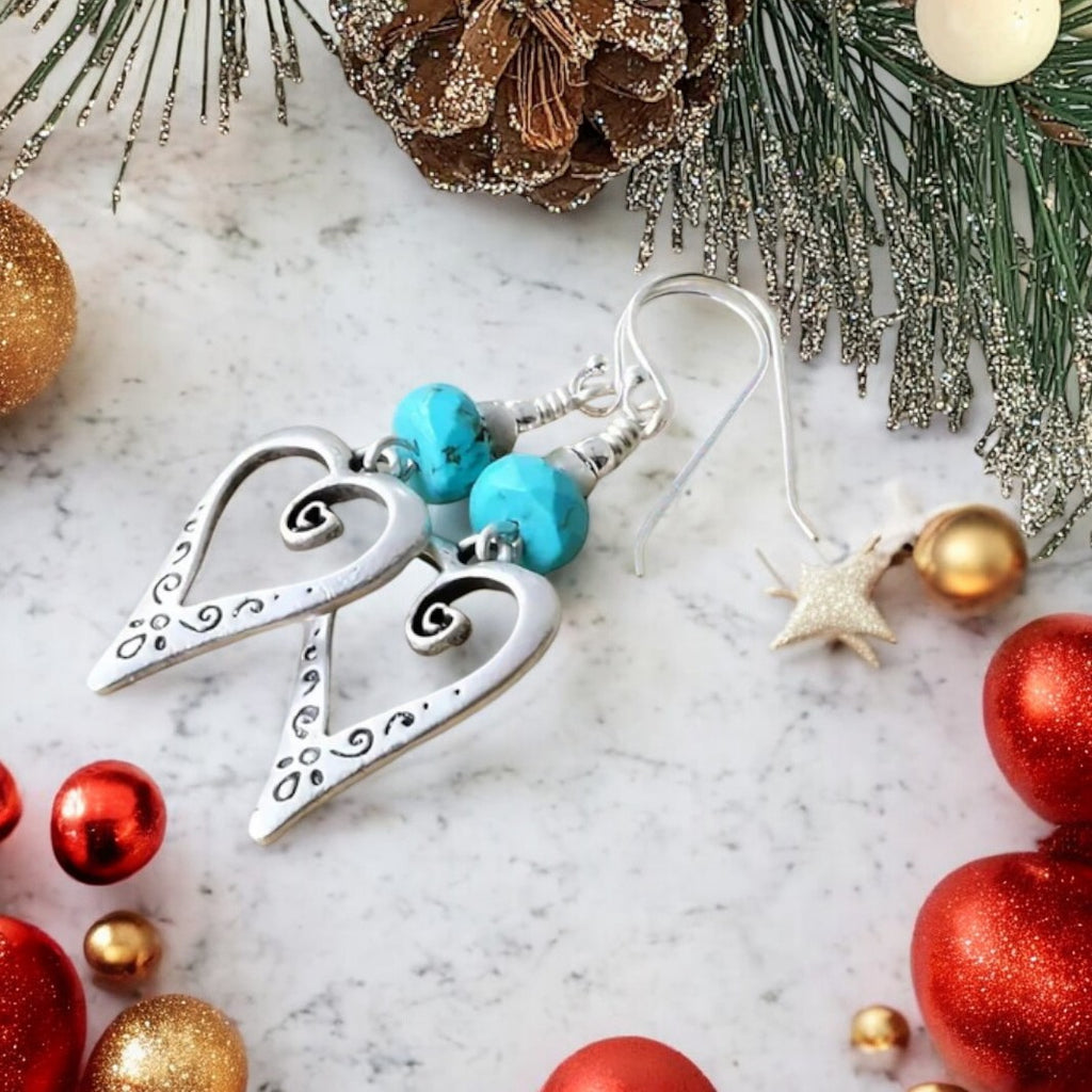 Turquoise Bead Heart dangle earrings