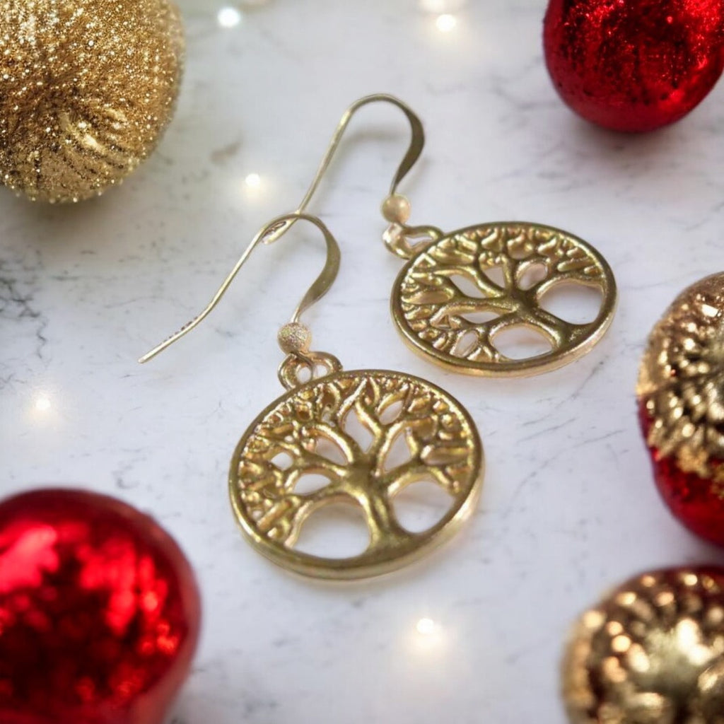 Tree of Life dangle earrings, gold