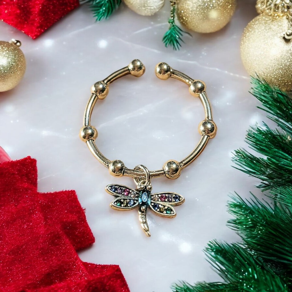 Sparkly Dragonfly Adjustable Charm Ring