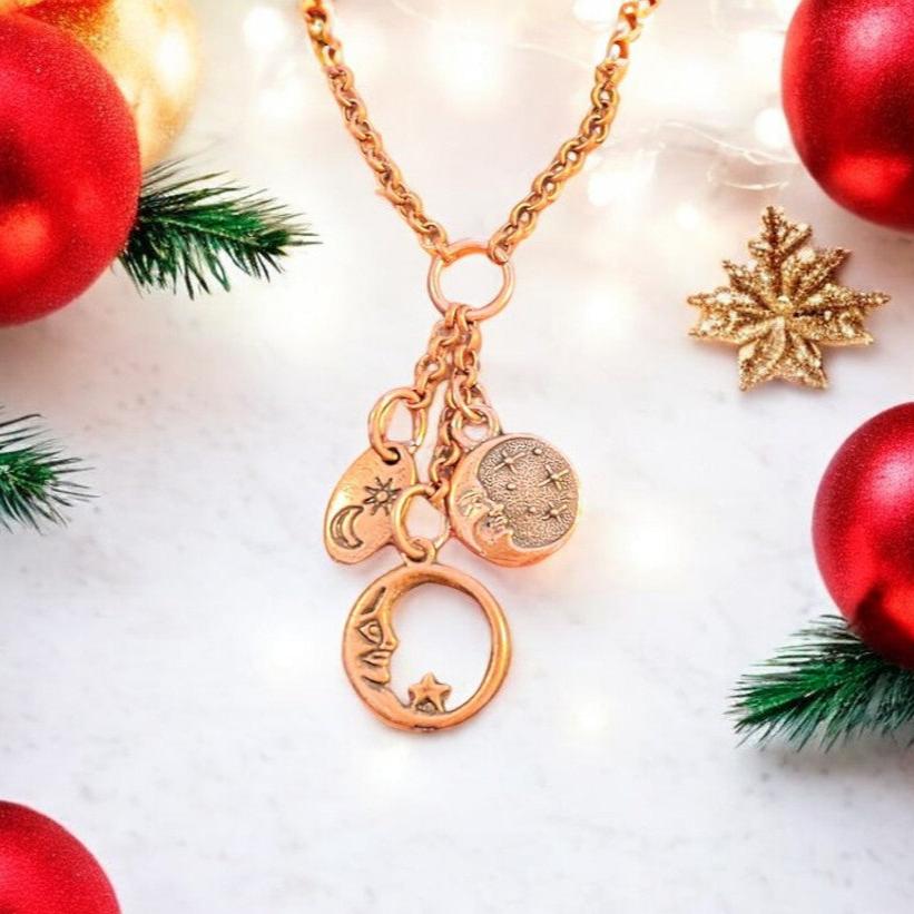 Crescent Moon Copper Charm Keeper Necklace, 18-24 inch