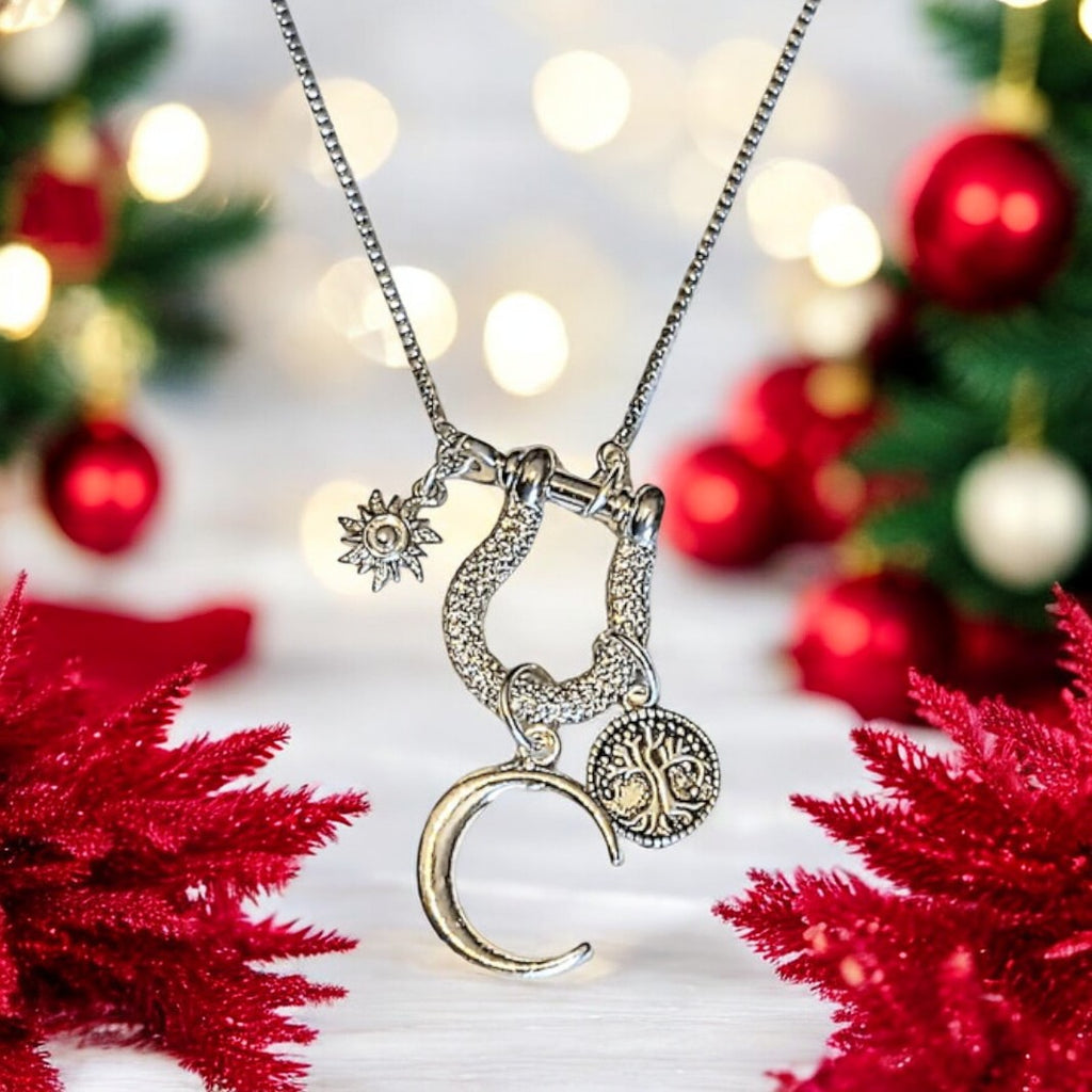 Silver Crescent Moon Tree of Life Necklace, adjustable up to 24 inches