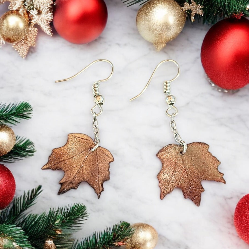 Maple Leaves Dangle Earrings, Silver