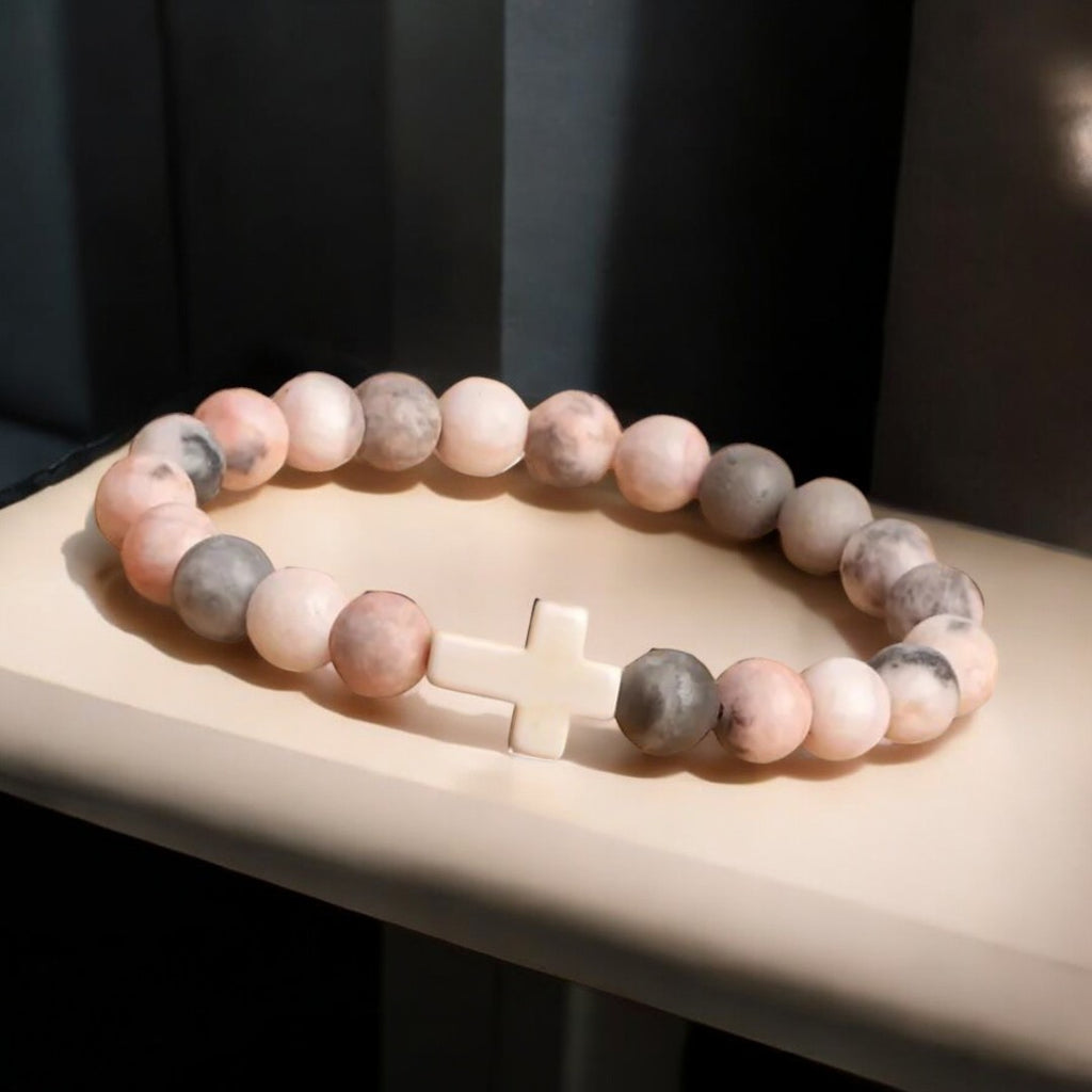 Matte Beaded Cross Stretch bracelet