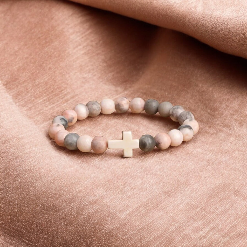 Matte Beaded Cross Stretch bracelet