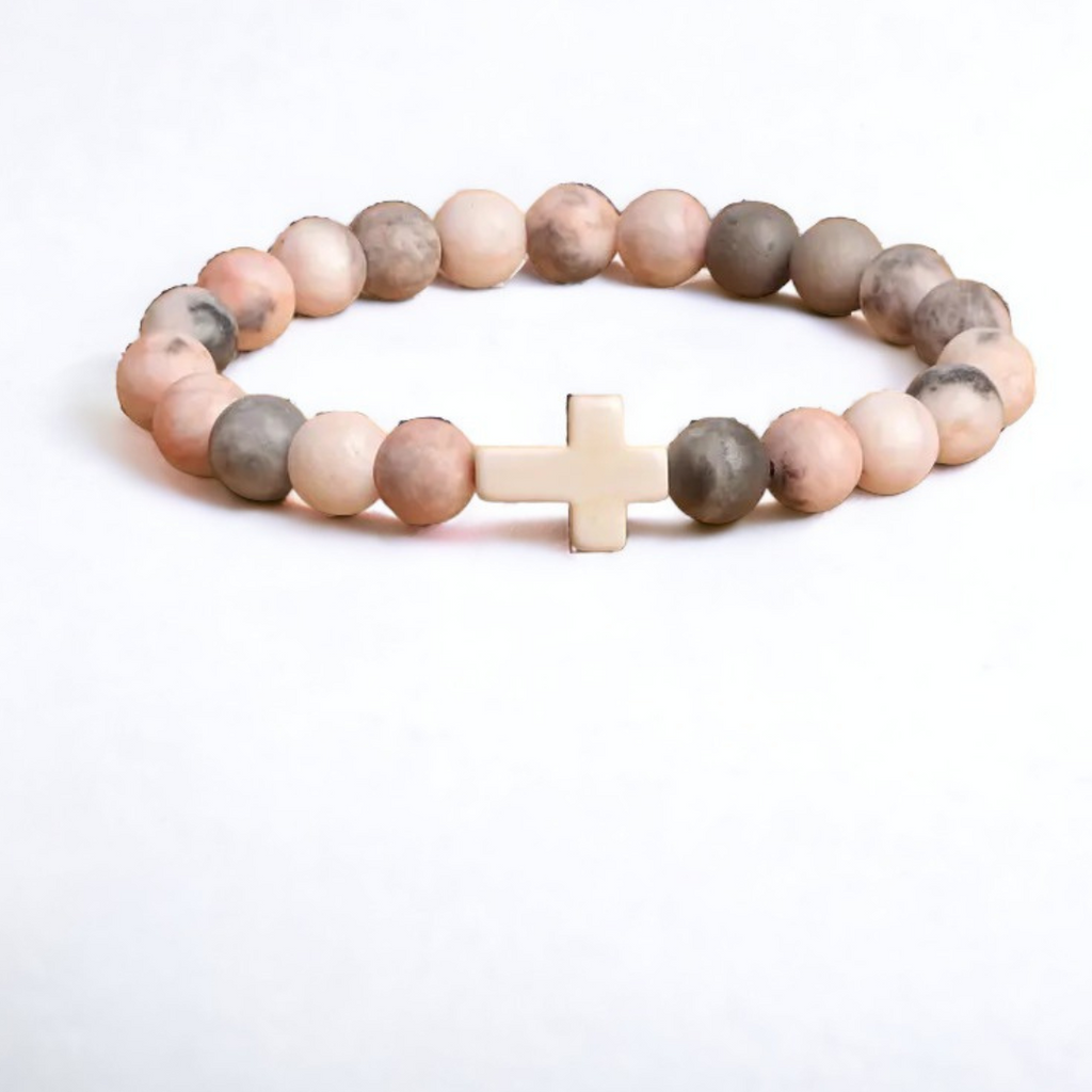 Matte Beaded Cross Stretch bracelet