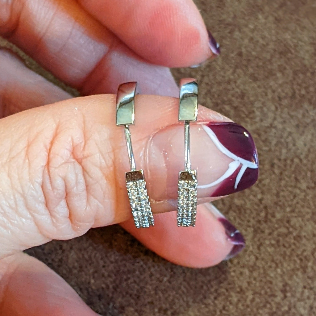 Silver Rhodium CZ Hoop earrings, 20mm Hoop Drop