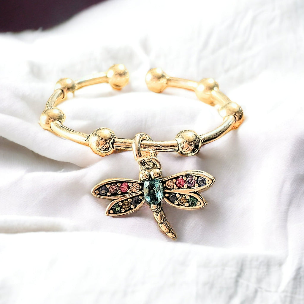 Sparkly Dragonfly Adjustable Charm Ring